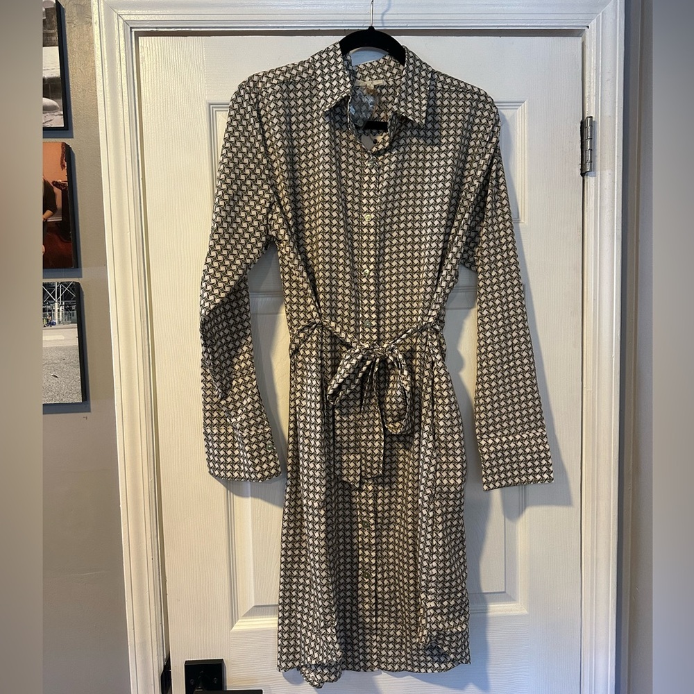 Easel Dusty Sage Collared Button Down Belted Dress Size L NWT